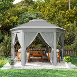 3x4m Dark Grey Hexagon Garden Gazebo - Pop Up Party Tent Canopy with Double Roof, Netting & Carry Bag for Outdoor Patio