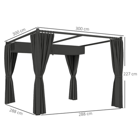 3m x 3m Retractable Pergola with Curtains – Charcoal Patio Shelter
