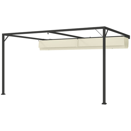 4m x 3m Metal Pergola with Retractable Sliding Canopy – Cream Garden Shade Gazebo for Patio & Deck