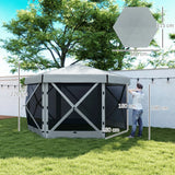3x3m Hexagon Pop Up Gazebo - Waterproof, UV Resistant Party Tent with Netting - Light Grey Instant Event Shelter with Carry Bag