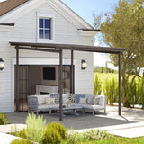 3m x 3m Lean-To Metal Pergola – Brown Wall Mounted Outdoor Patio Shade Shelter