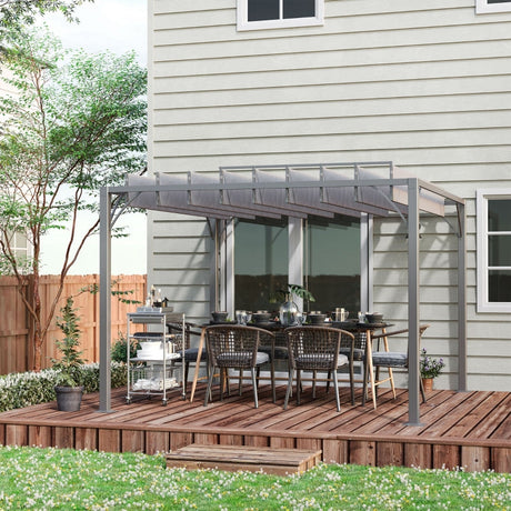 3m x 3m Heavy Duty Aluminium Pergola – Grey Retractable Roof Patio Shelter, Hardtop Style Outdoor Shade Cover