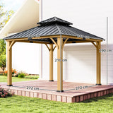 33.5m x 3.5m Wooden Hardtop Gazebo with Two Tier Black Metal Roof - Garden Pavilion Shelter