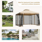 Beige 3m x 3m Double Roof Hard Top Gazebo
