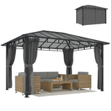 3m x 4m Hardtop Gazebo with 6 mm Polycarbonate Roof, Aluminium Permanent Garden Pavilion with Curtains, Dark Grey Outdoor Patio Canopy for Sun, Rain & Privacy
