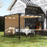 3m x 3m Aluminium Pergola – Khaki Retractable Roof with Side Wall, Outdoor Patio Shade Shelter