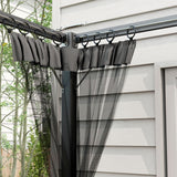 3m x 3m Aluminium Pergola – Dark Grey Retractable Canopy Roof with Mesh Curtains, Outdoor Patio Garden Shelter + Ground Fixings