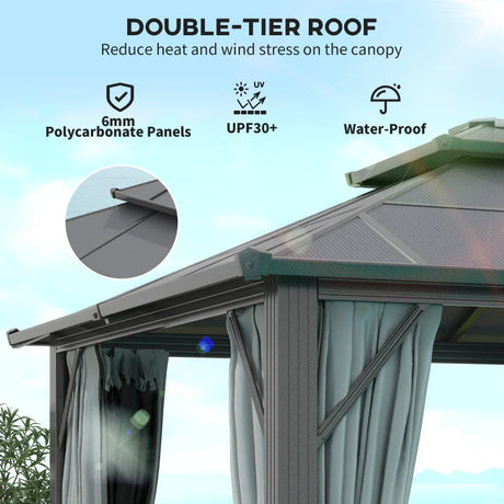 3m x4m Hardtop Gazebo Canopy - UPF30+ Protection, Permanent Pavilion with Mosquito Netting and Curtains
