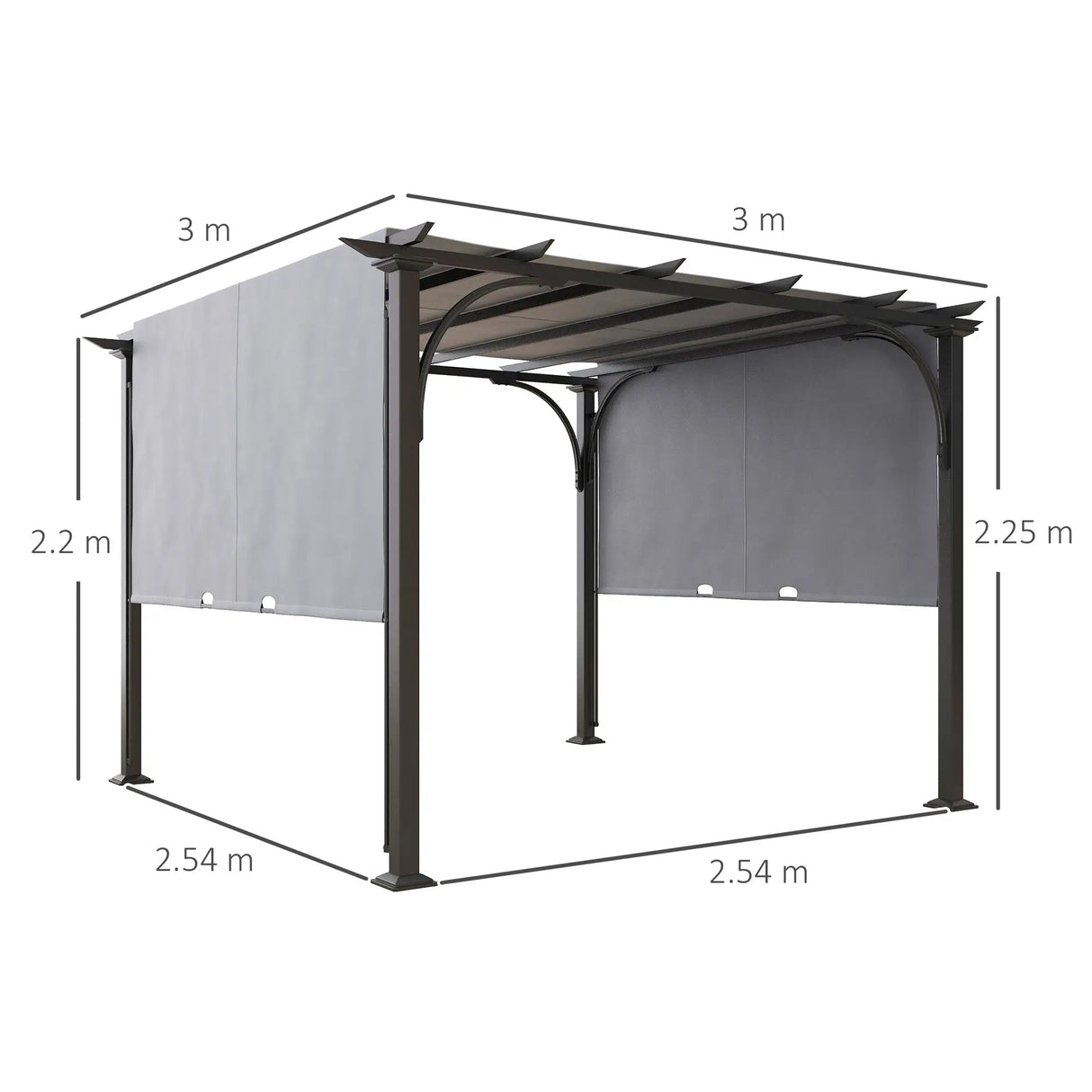 3m x 3m Outdoor Metal Pergola With Side and Top Panels – Grey Frame Garden Shade Shelter