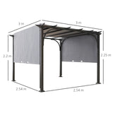 3m x 3m Outdoor Metal Pergola With Side and Top Panels – Grey Frame Garden Shade Shelter