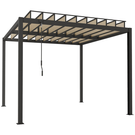 3x3m Aluminium Louvered Pergola with Polycarbonate Roof, Adjustable Panels & Drainage System – Coffee Garden Patio Gazebo