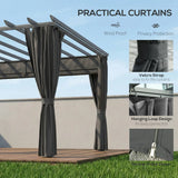3.6x3m Aluminium Garden Pergola Gazebo with Retractable Roof Canopy & Curtains – Modern Outdoor Sun Shade Shelter, Weather-Resistant Patio Cover, Dark Grey