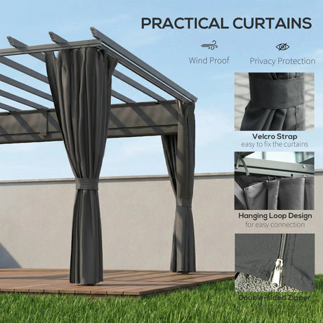 3.6x3m Aluminium Garden Pergola Gazebo with Retractable Roof Canopy & Curtains – Modern Outdoor Sun Shade Shelter, Weather-Resistant Patio Cover, Dark Grey