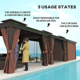 3m x 3.7m Dark Brown Outdoor Hardtop Gazebo Canopy with Aluminium Frame, 2-Tier Roof & Mesh Netting Sidewalls for Patio