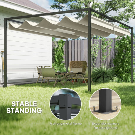 4m x 3m Metal Garden Pergola with Retractable Roof Canopy – Outdoor Gazebo Shelter for Patio & Garden, Adjustable Sun Shade, Cream White