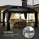 3m x 4m Hardtop Gazebo Canopy - Dark Grey Aluminium Pavilion with Metal Roof, Netting & Curtains
