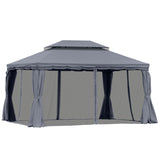 3 x 4m Dark Grey Aluminium Garden Gazebo - Marquee Canopy Shelter Pavilion Tent with Nets and Curtains for Outdoor Parties