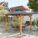 Grey 3m x 3m Hardtop Gazebo Canopy with 2-Tier Roof and Solid Wood Frame