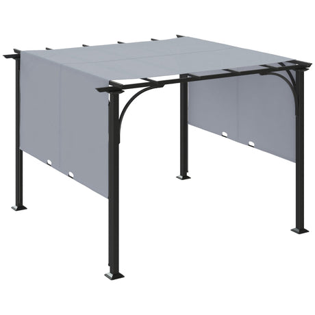 3m x 3m Outdoor Metal Pergola With Side and Top Panels – Grey Frame Garden Shade Shelter