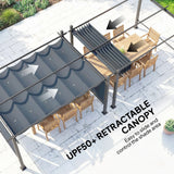 4m x 3m Garden Pergola with Retractable Roof Canopy & Roll-Up Side Panels – Modern Outdoor Gazebo Shelter, Adjustable Sun Shade Patio Cover, Dark Grey