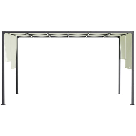 3m x 4m Fully Retractable Metal Garden Pergola – Cream White Canopy Roof with Built-In LED Light Strip, Outdoor Patio Shade Shelter