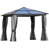 Deluxe 3x3m Garden Gazebo with Curtains & Mosquito Netting – Dark Grey Aluminium Frame & Polycarbonate Roof for Patio