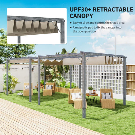 3m x 3m Retractable Roof Pergola – Grey Outdoor Shade Canopy Roof, Patio Garden Shelter