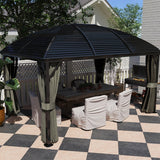3m x 4m Hardtop Gazebo Canopy - Dark Grey Aluminium Pavilion with Metal Roof, Netting & Curtains