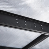 4.35m x 3m Wall Mounted Pergola with Retractable Canopy, Aluminium Frame & Polycarbonate Roof – Grey Patio Cover