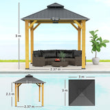 3x3M Wooden-Style Hardtop Gazebo with 2-Tier Galvanised Steel Roof, Aluminium Posts & Grey Outdoor Patio Canopy Shelter for Garden, Decking and Pergola Spaces
