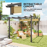 3m x 3m Aluminium Pergola – Khaki Retractable Canopy Roof, Outdoor Patio Shade Shel