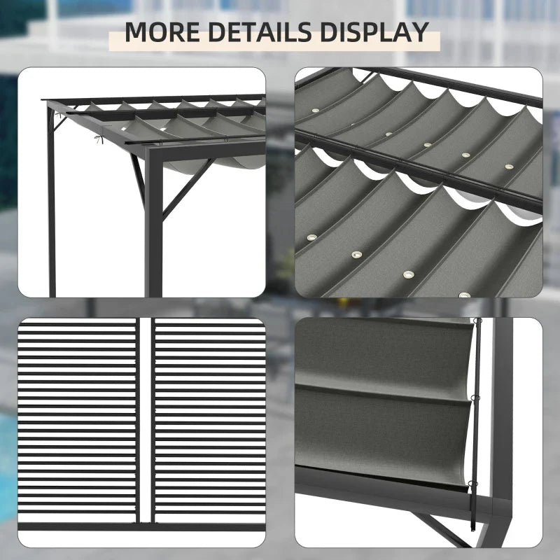 3m x 2.8m Metal Pergola – Grey Fabric Retractable Roof, Outdoor Patio Garden Shade Shelter