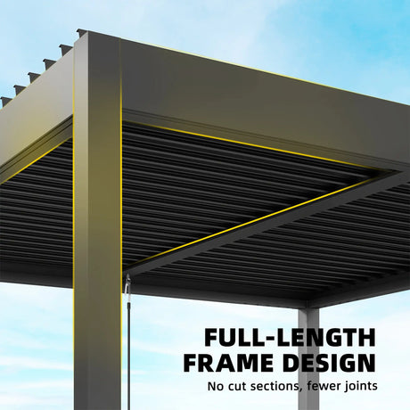 3m x 3m Louvered Pergola with Adjustable Metal Roof – Aluminium Patio Gazebo with Curtains & Netting, Modern Outdoor Garden Shelter in Dark Grey