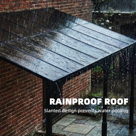 4m x 3m Wall-Mounted Lean-To Pergola with Polycarbonate Hardtop Roof – Heavy Duty Aluminium Garden Gazebo, Weatherproof Patio & BBQ Shelter, Modern Brown