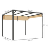 3m x 3m Aluminium Pergola – Khaki Retractable Roof with Side Wall, Outdoor Patio Shade Shelter