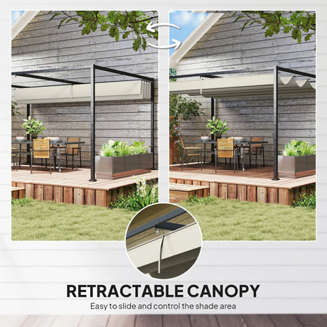 4m x 3m Metal Garden Pergola with Retractable Roof Canopy – Outdoor Gazebo Shelter for Patio & Garden, Adjustable Sun Shade, Cream White