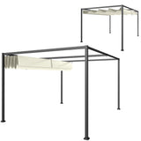 4m x 3m Metal Garden Pergola with Retractable Roof Canopy – Outdoor Gazebo Shelter for Patio & Garden, Adjustable Sun Shade, Cream White