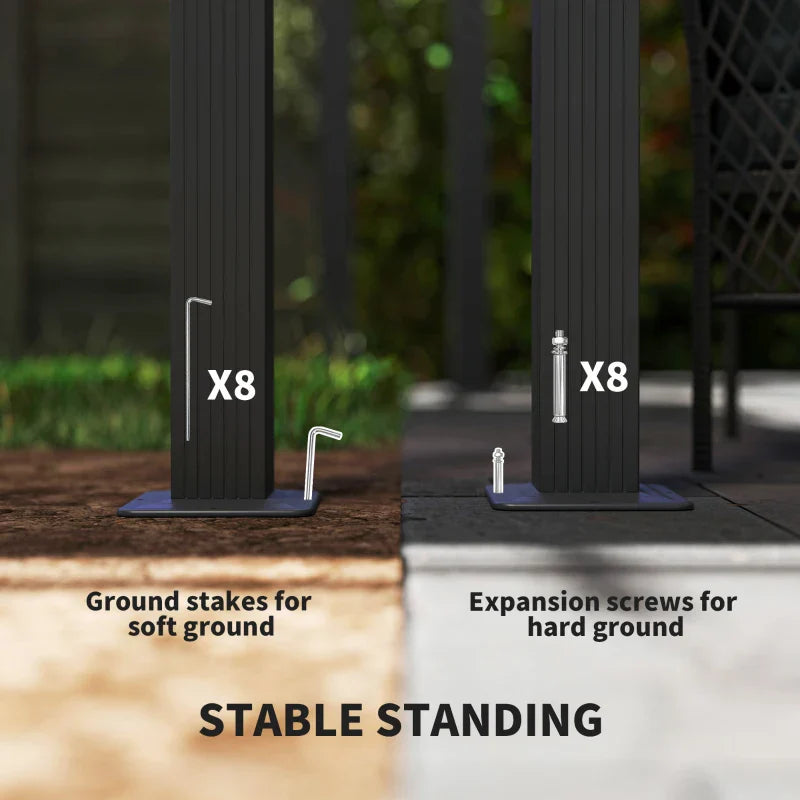 3m x 3m Aluminium Pergola – Khaki Retractable Canopy Roof, Outdoor Patio Shade Shel